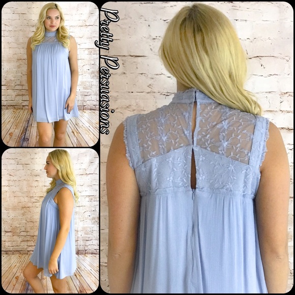 NWT Blue & Lace Mock Neck Shift Dress - Picture 5 of 5