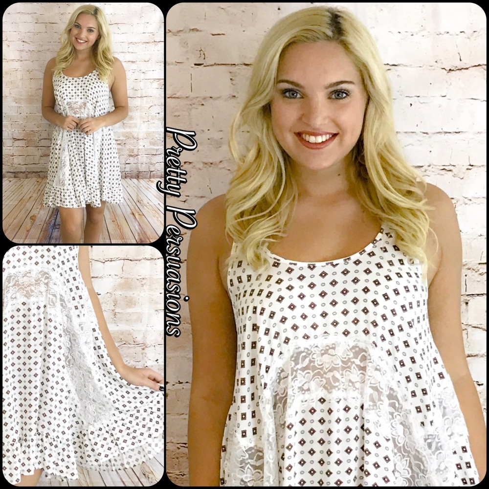 LAST ONE‼️NWT Ivory Printed & Lace Trim Slip Dress - Picture 4 of 4