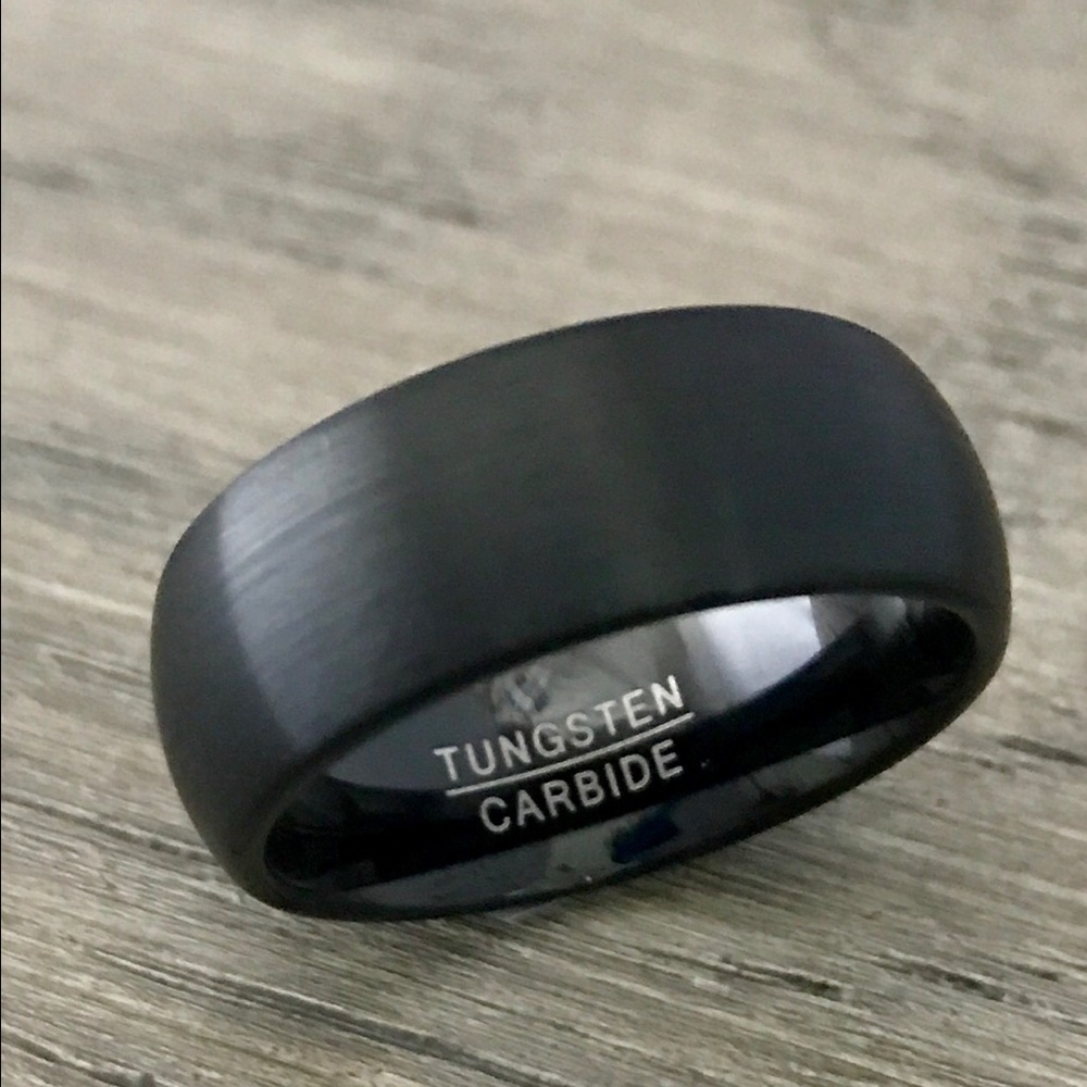 Brushed black tungsten ring