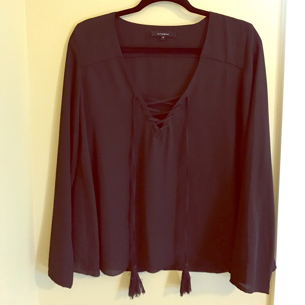 Olivaceous Black Long Sleeve Blouse