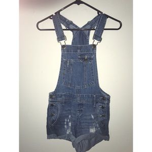 Denim overall shorts