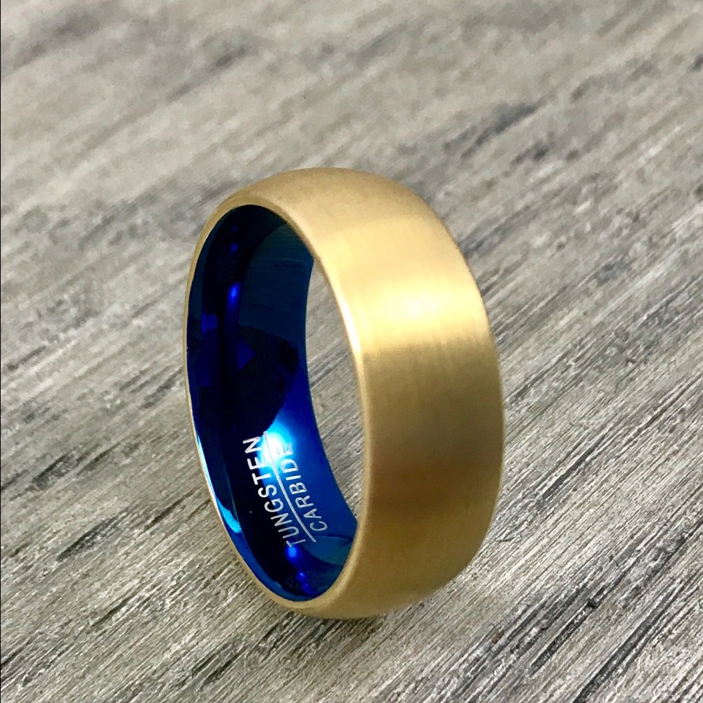 Brushed Gold blue interior tungsten ring