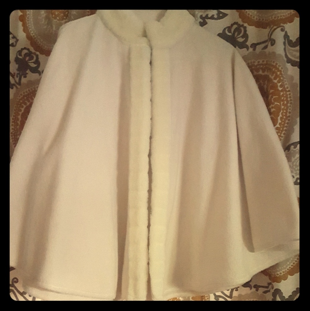 Faux fur trimmed fleece poncho