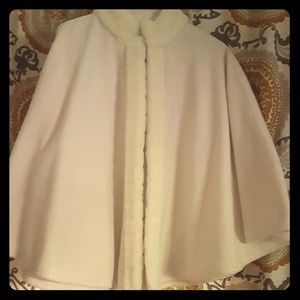 Faux fur trimmed fleece poncho