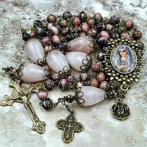 Virgin Mary Unconditional Love Pink Bronze Rosary