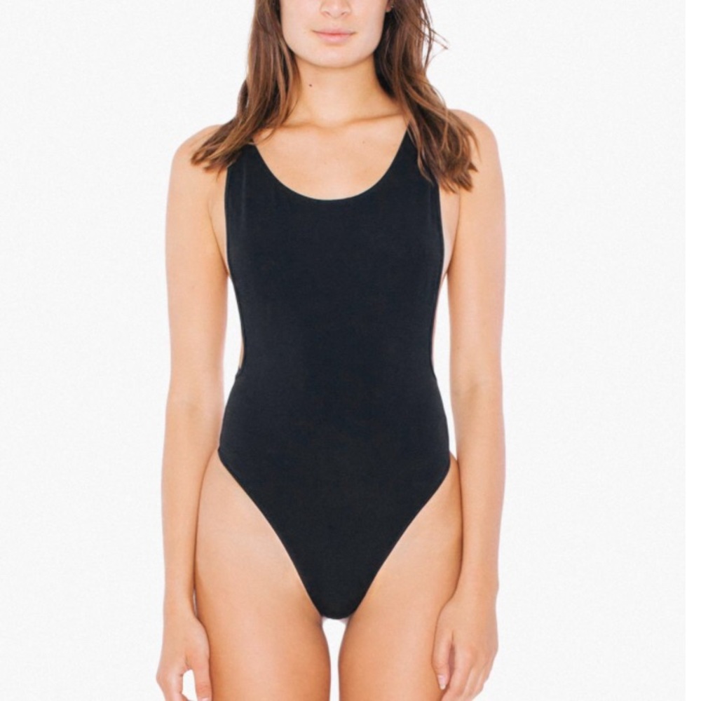 Black Cotton Deep Cut Bodysuit by American Apparel