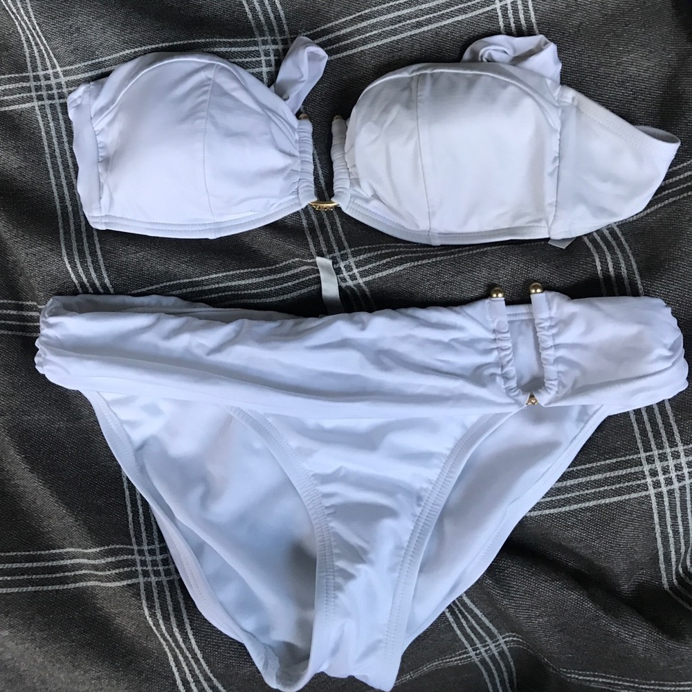 White Bikini with unique gold accents  👙