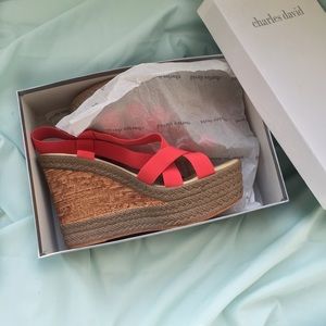 NWT Charles David Wedge Sandals - Chunky - Coral