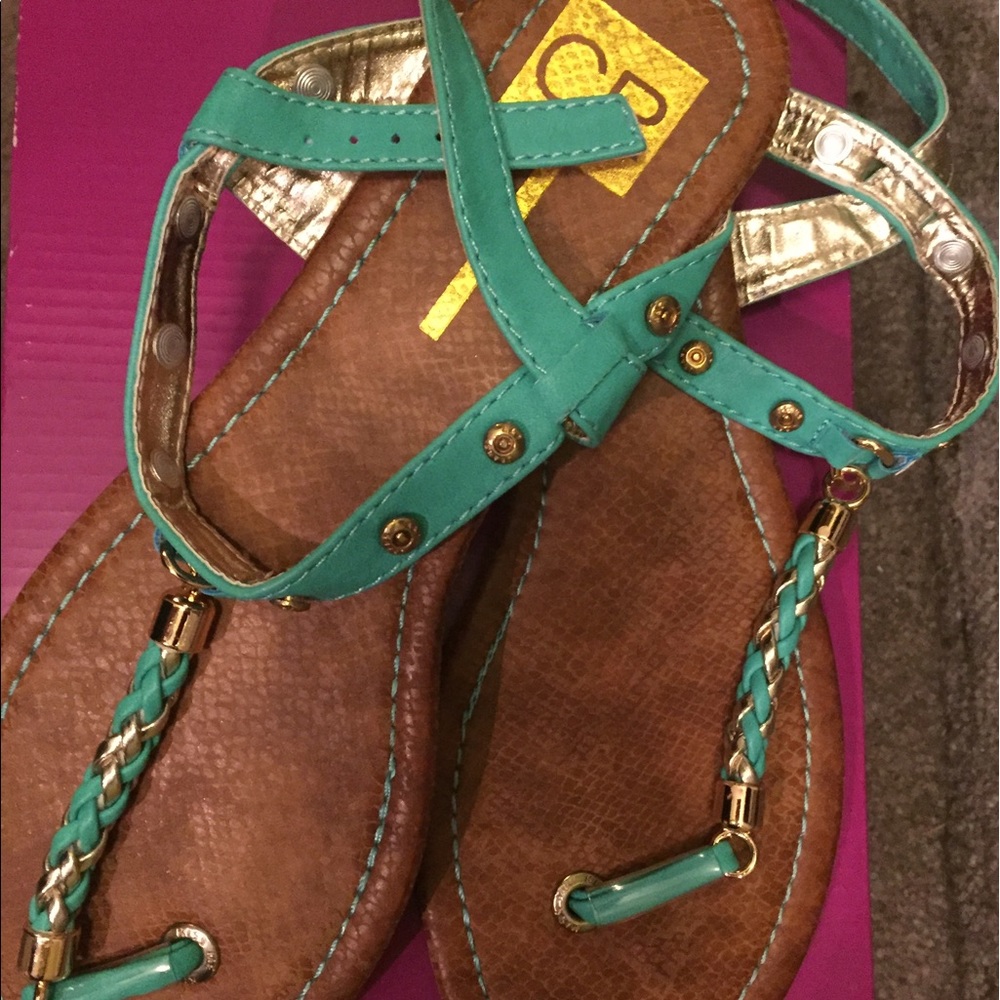 Turquoise sandals, size 8.