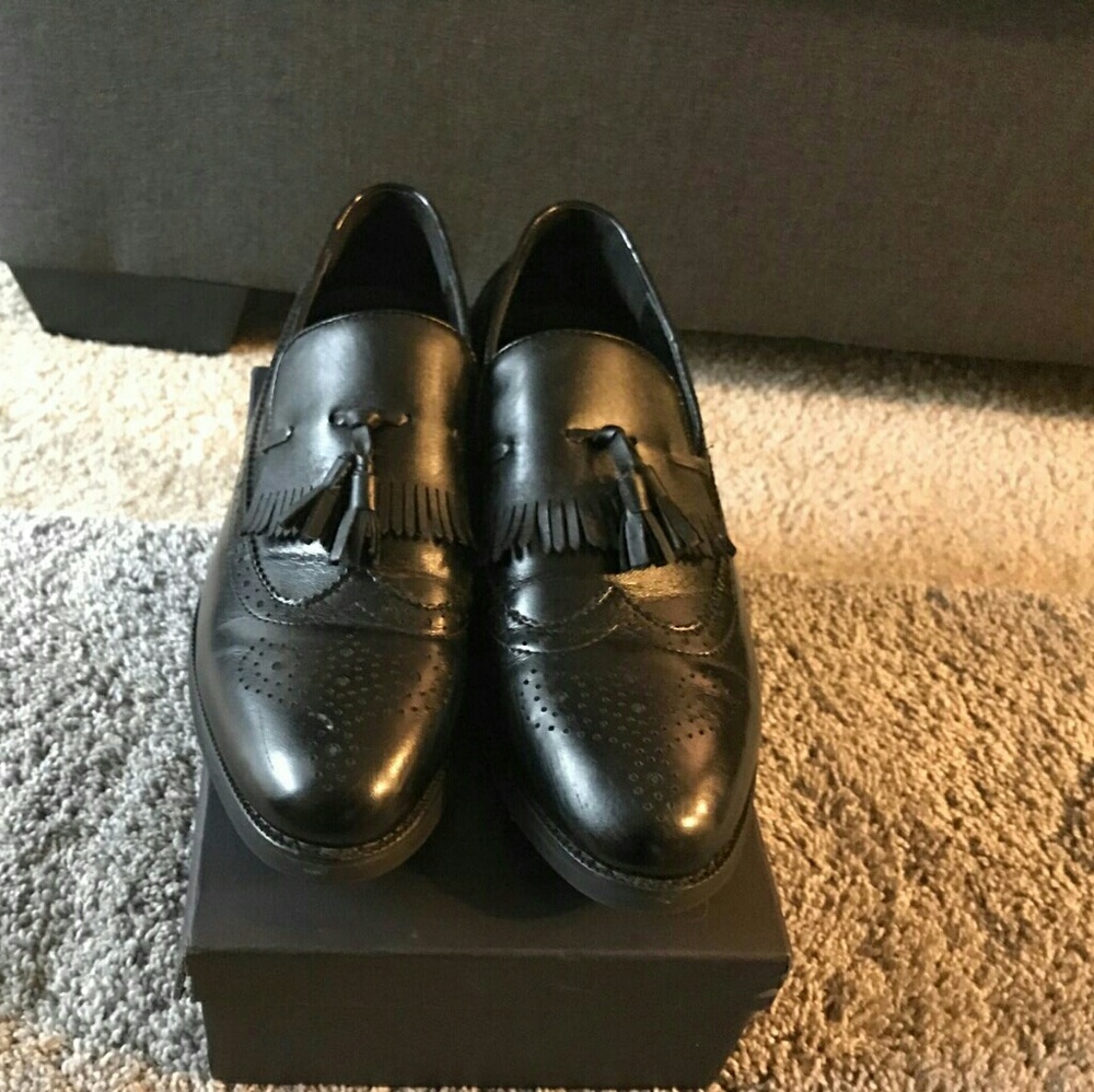 Black Leather Brogue Loafers with Tassels