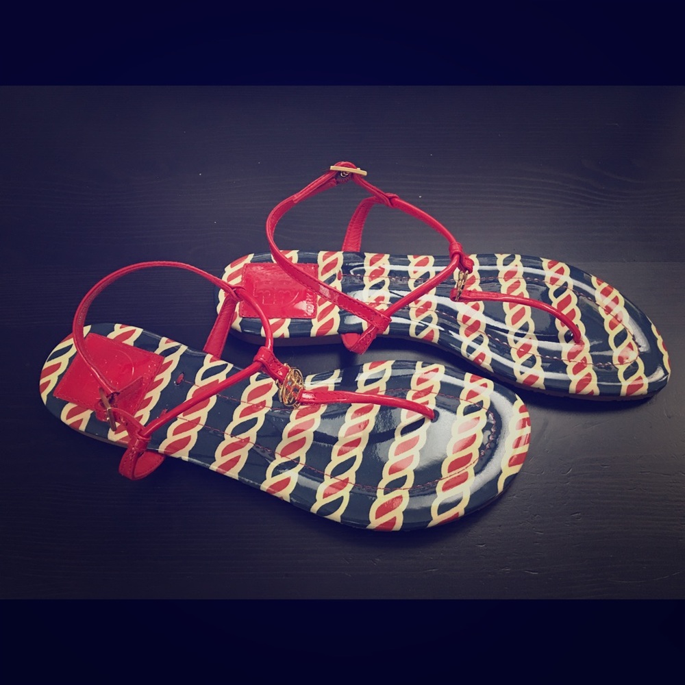 Tory Burch Size 7 Lobster Emmy Patent Calf Sandal