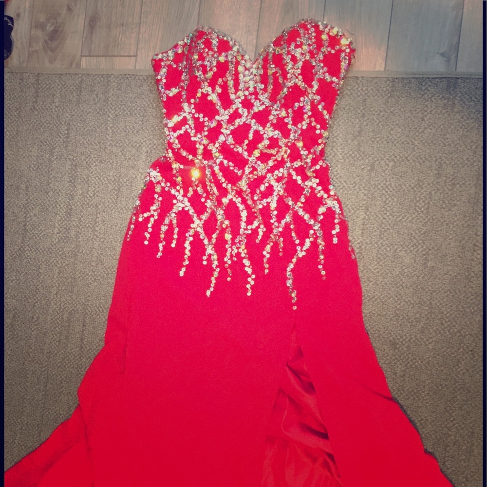 Xs Pageant or prom gown Red with zip up corset