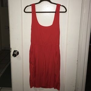 Simple Coral Scoop Neck Sleeveless Dress
