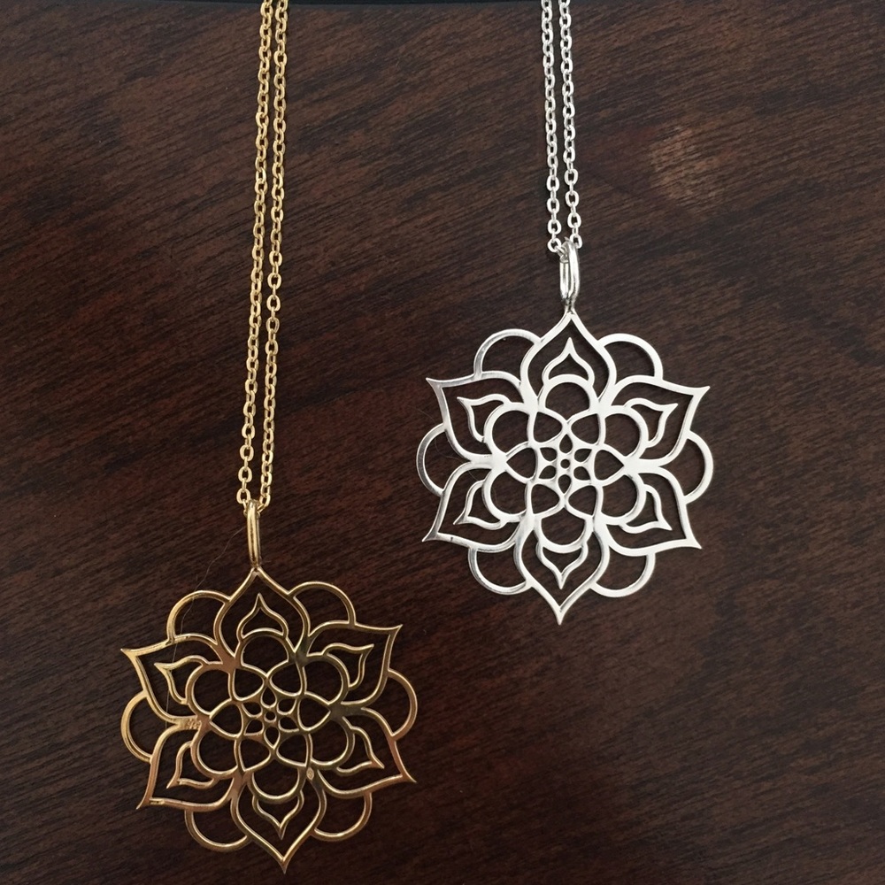 Silver and gold plated mandala necklace