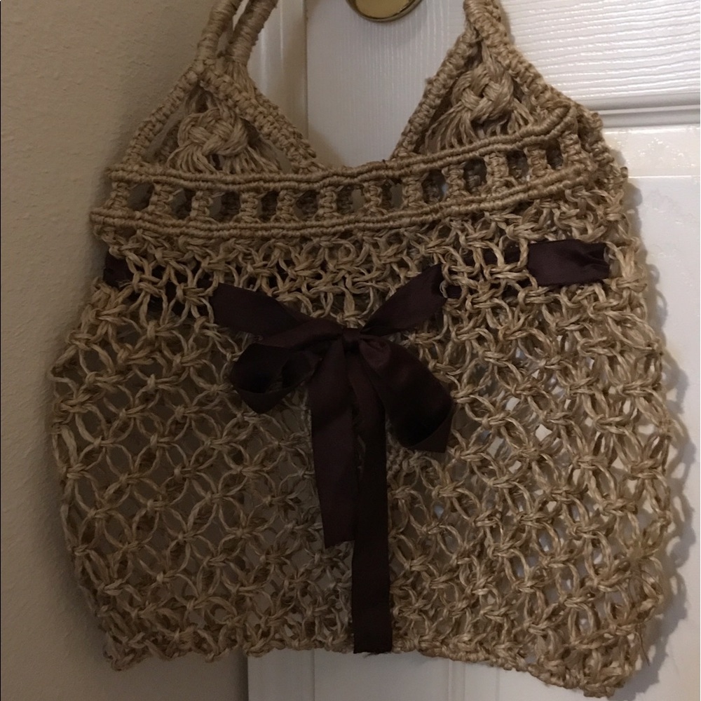 Beautiful beach tote bag w/ Satin Ribbon