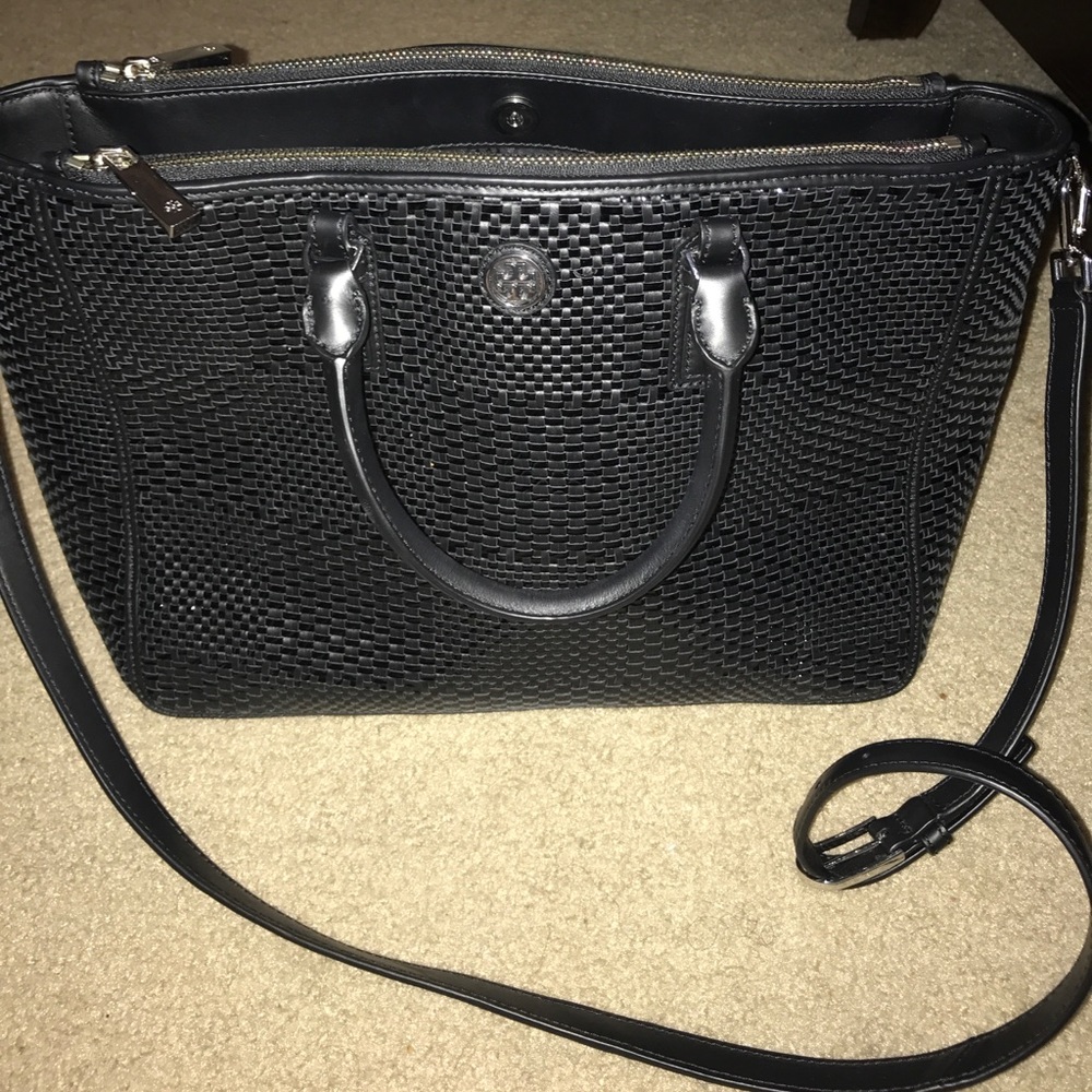 Tory Burch black leather woven bag