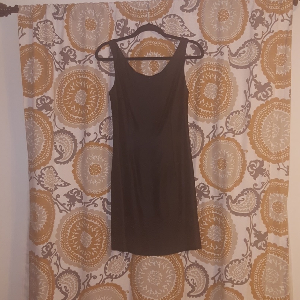 V Neck Black Satin Embroibered Cocktail Dress