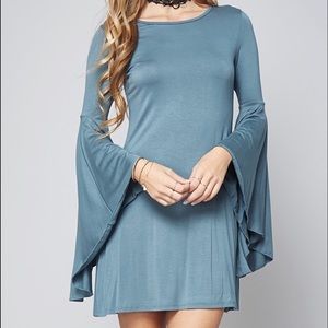Bell Sleeve Dusty Blue Dress