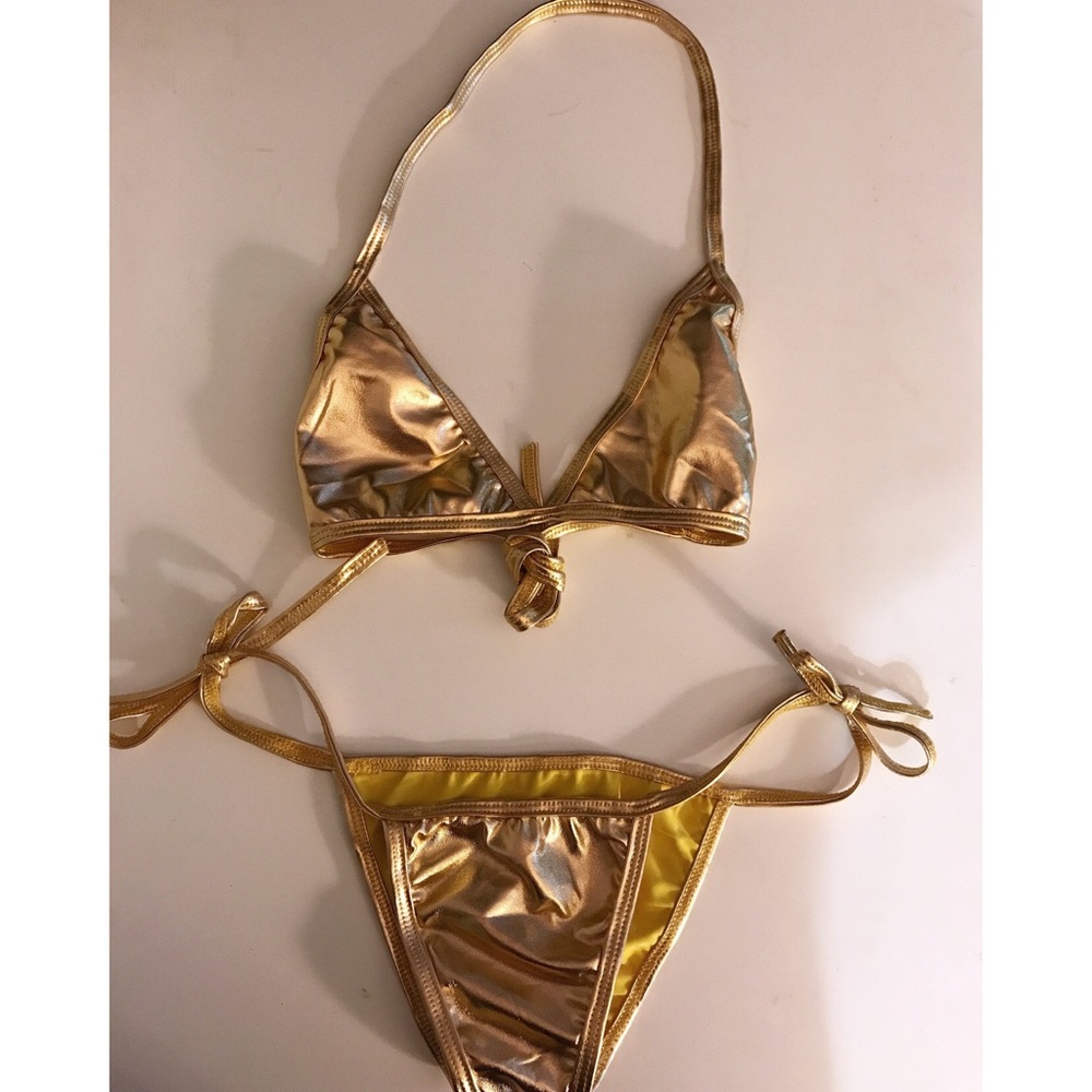 Gold Metallic Triangle Brazilian Bikini