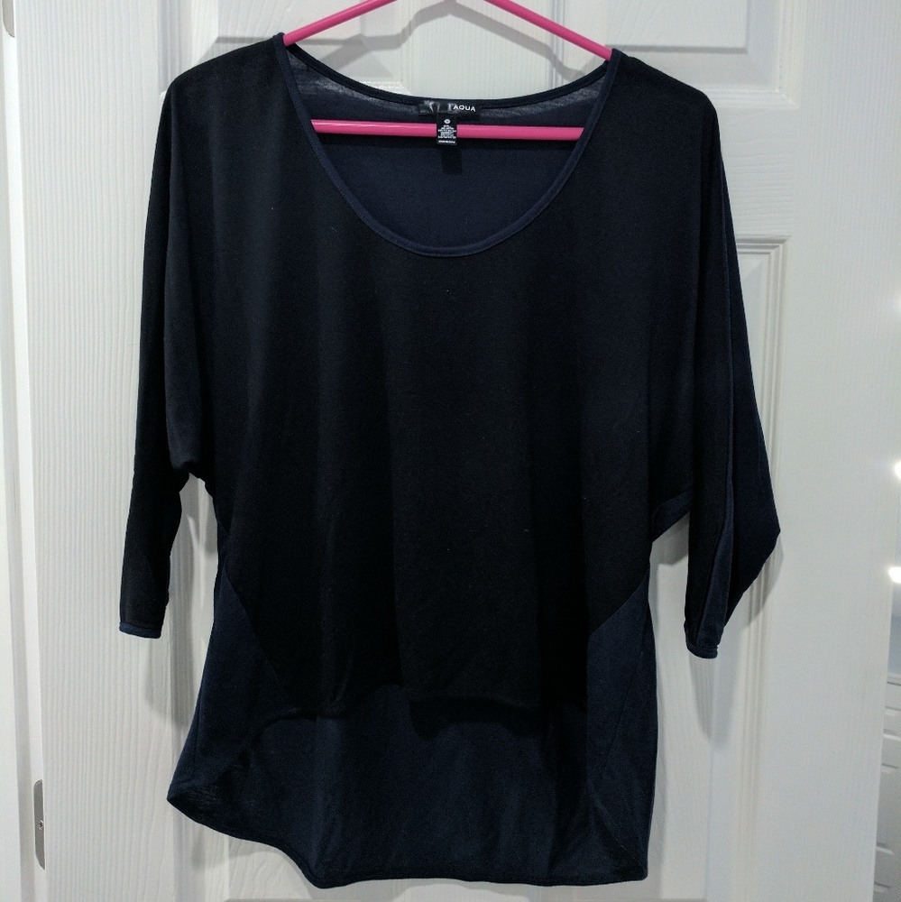 Aqua Black/Navy High Low T-Shirt 3/4 Sleeves