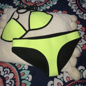 Two piece neon bathing suit