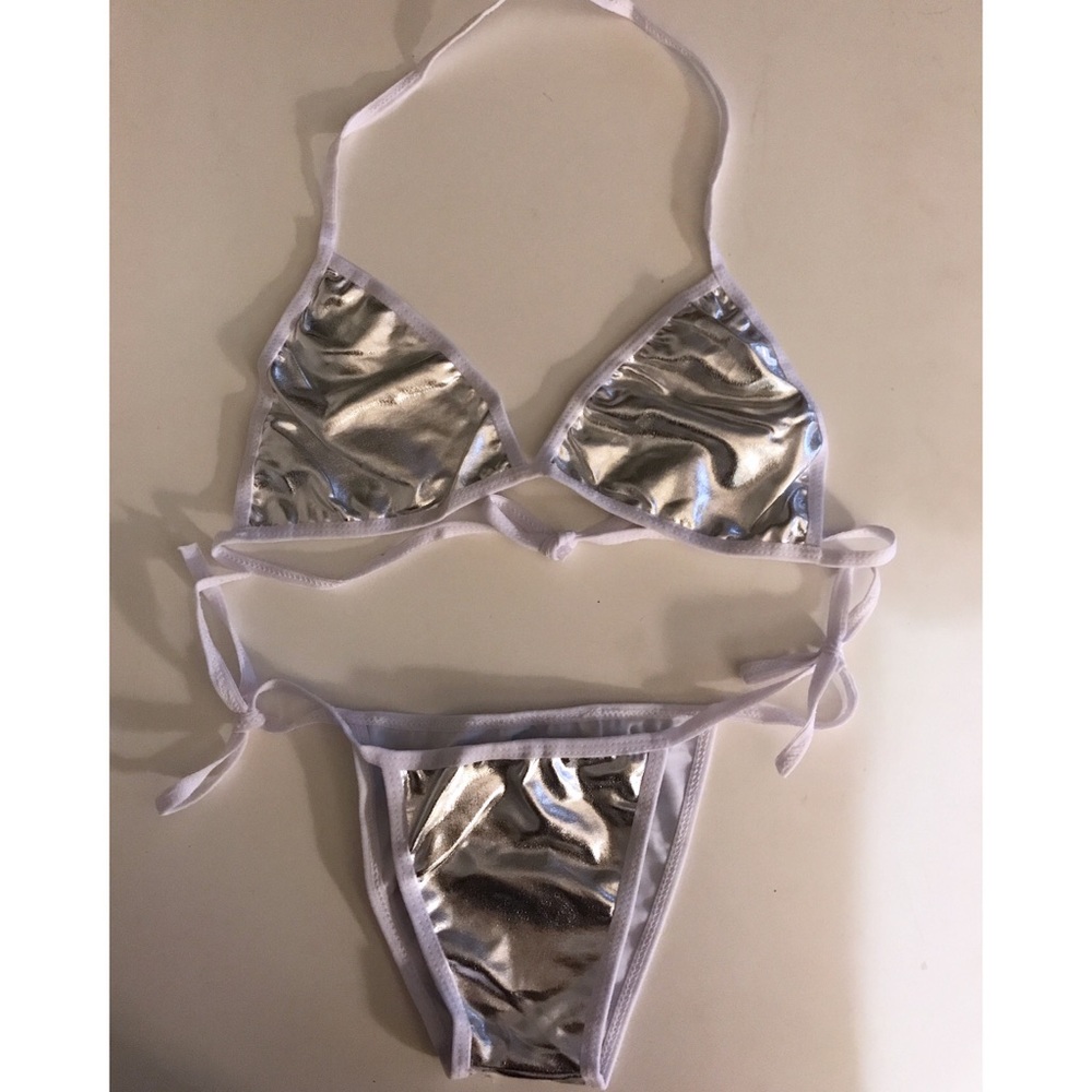 Silver Metallic Triangle Brazilian Bikini