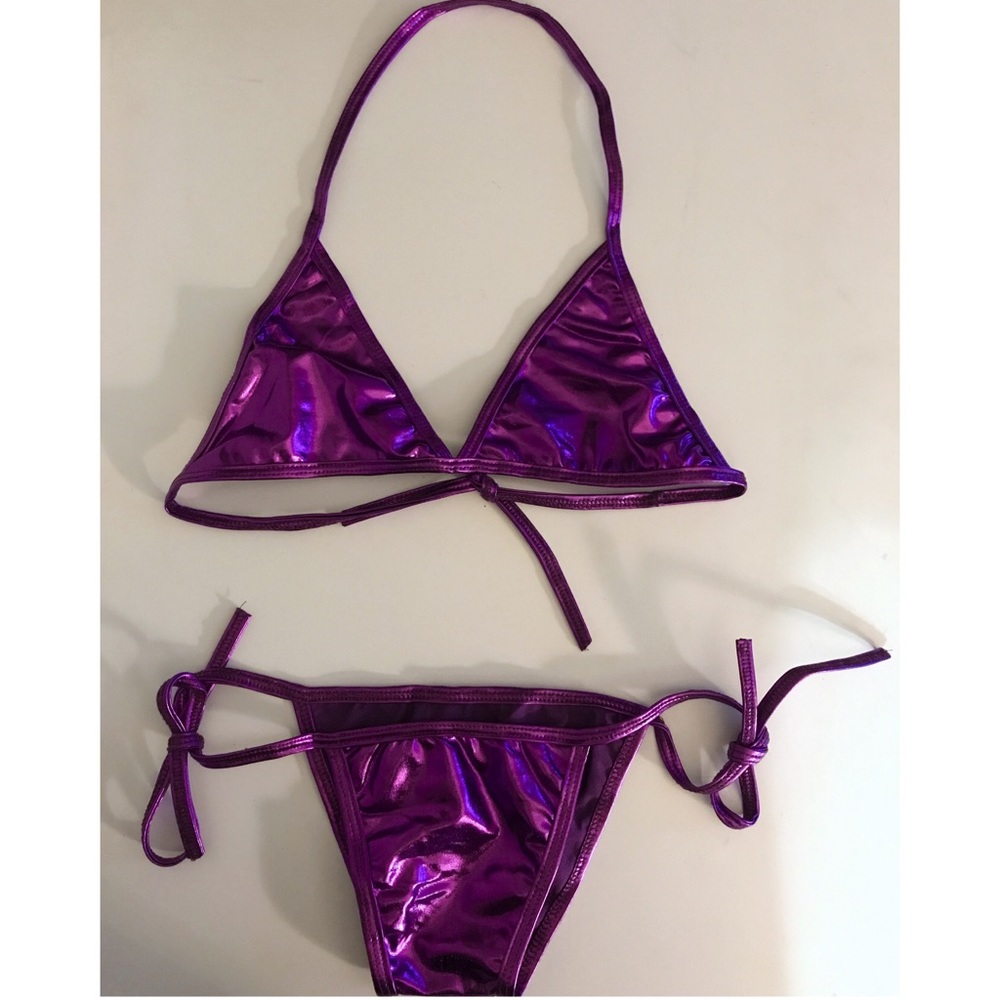 Grape Metallic Triangle Brazilian Bikini