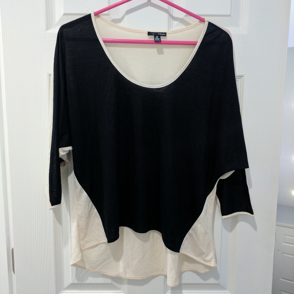 Aqua Black/Cream High Low T-Shirt 3/4 Sleeves