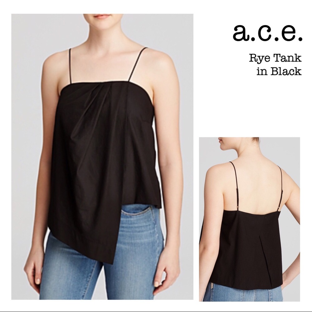 A.C.E. NWT Asymmetric ‘Rye’ Faux Wrap Tank Top Black Size Small