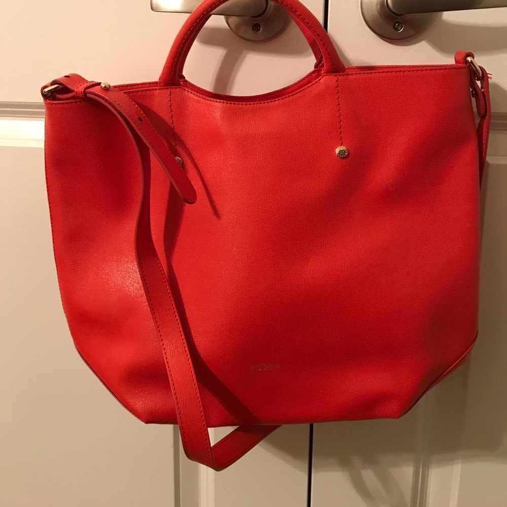 Furla handbag tote orange red color
