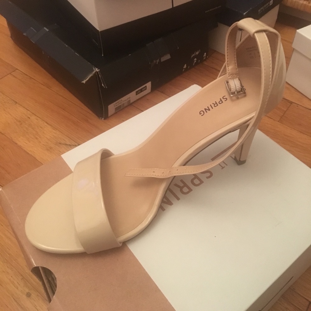 Nude patent leather heeled sandals- size 10