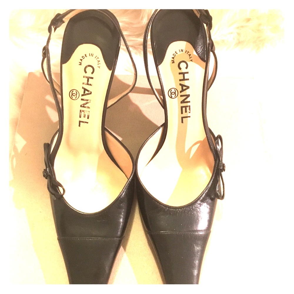 💯Authentic Chanel Sling Back kitty heels