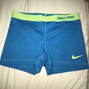 Bright Blue/Neon Green Nike Pro Spandex