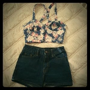 Crop top and high rise shorts