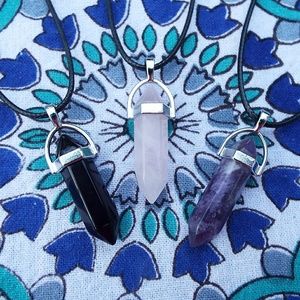 Amethyst, Obsidian and Rose Quartz Point Necklaces