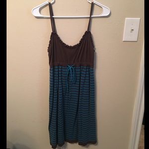 brown and blue stripped dress