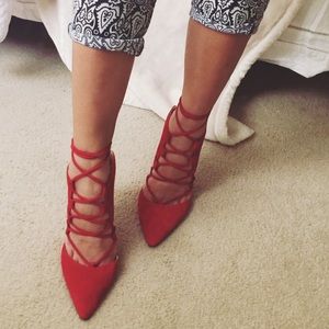 Topshop 'Gillian' Red Lace Up Heels 7.5