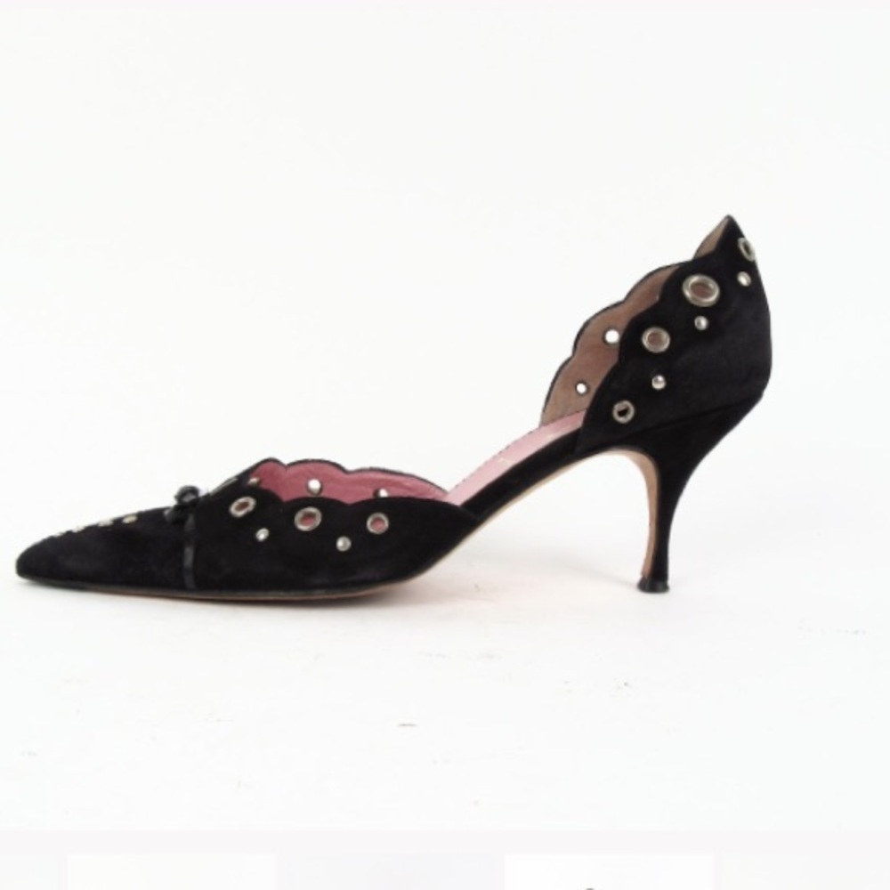 Prada Black Riveted Suede Pumps, S 38