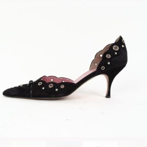Prada Black Riveted Suede Pumps, S 38