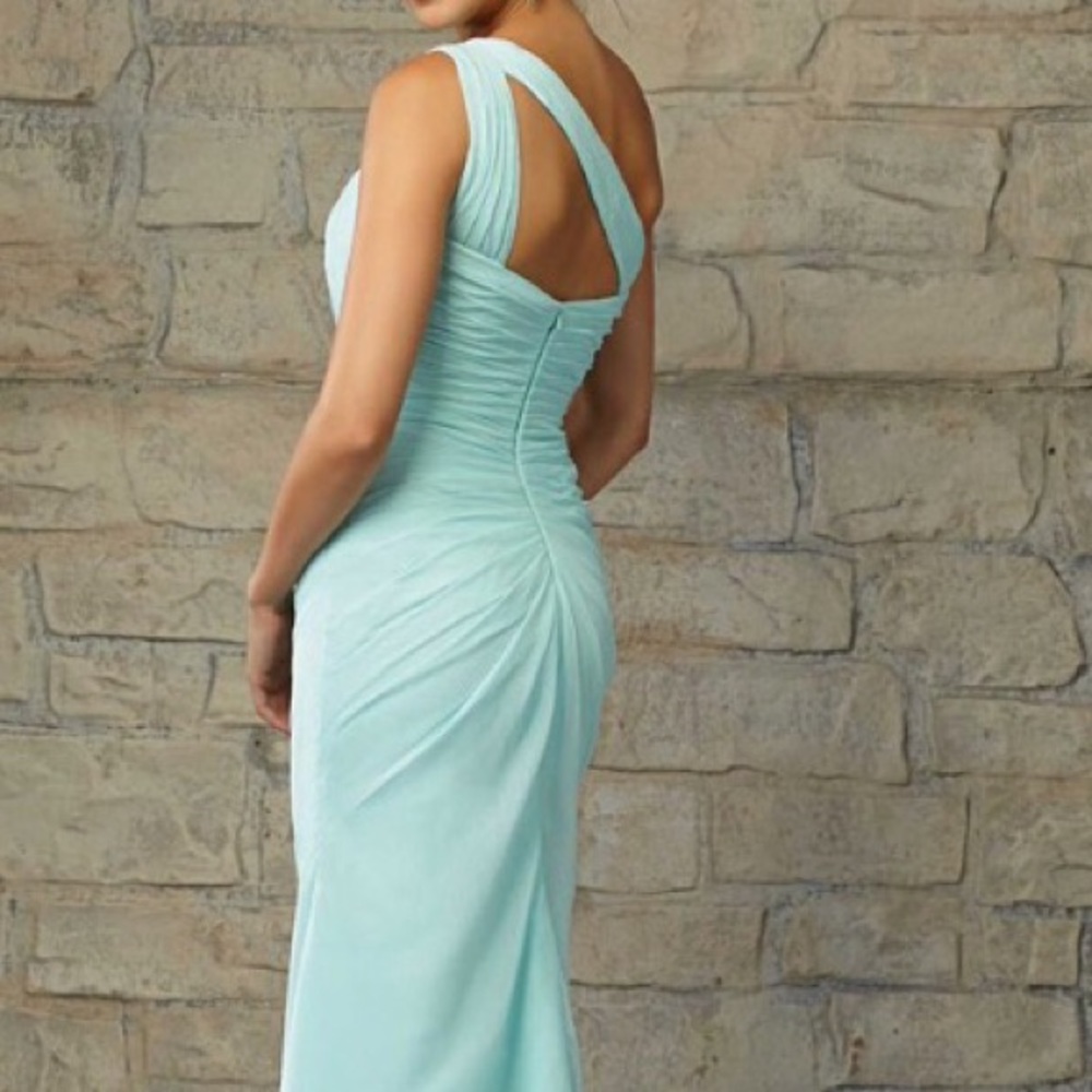 Mori Lee shoulder chiffon floor length dress - Picture 2 of 4