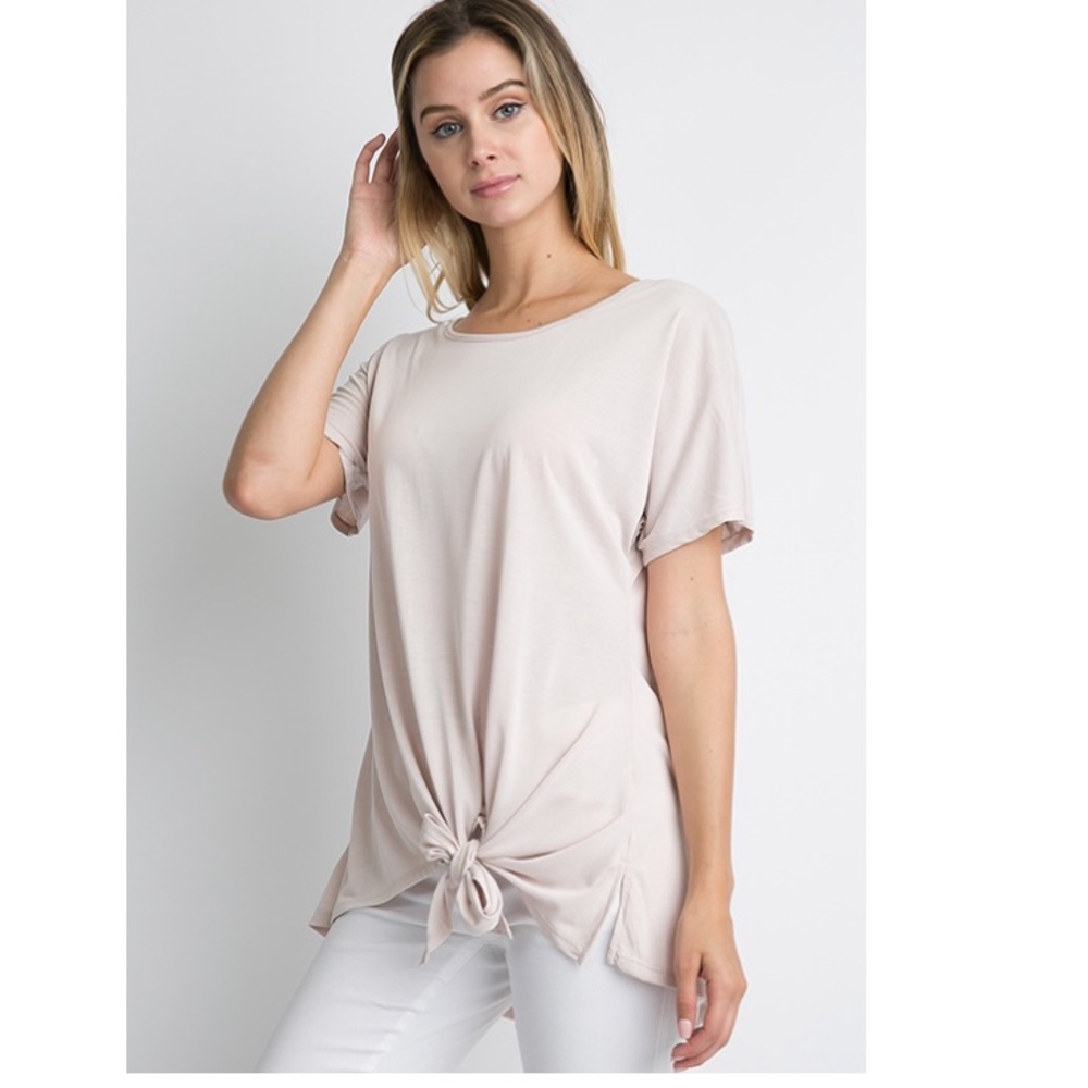 Taupe Colored Top with knot tie at the bottom