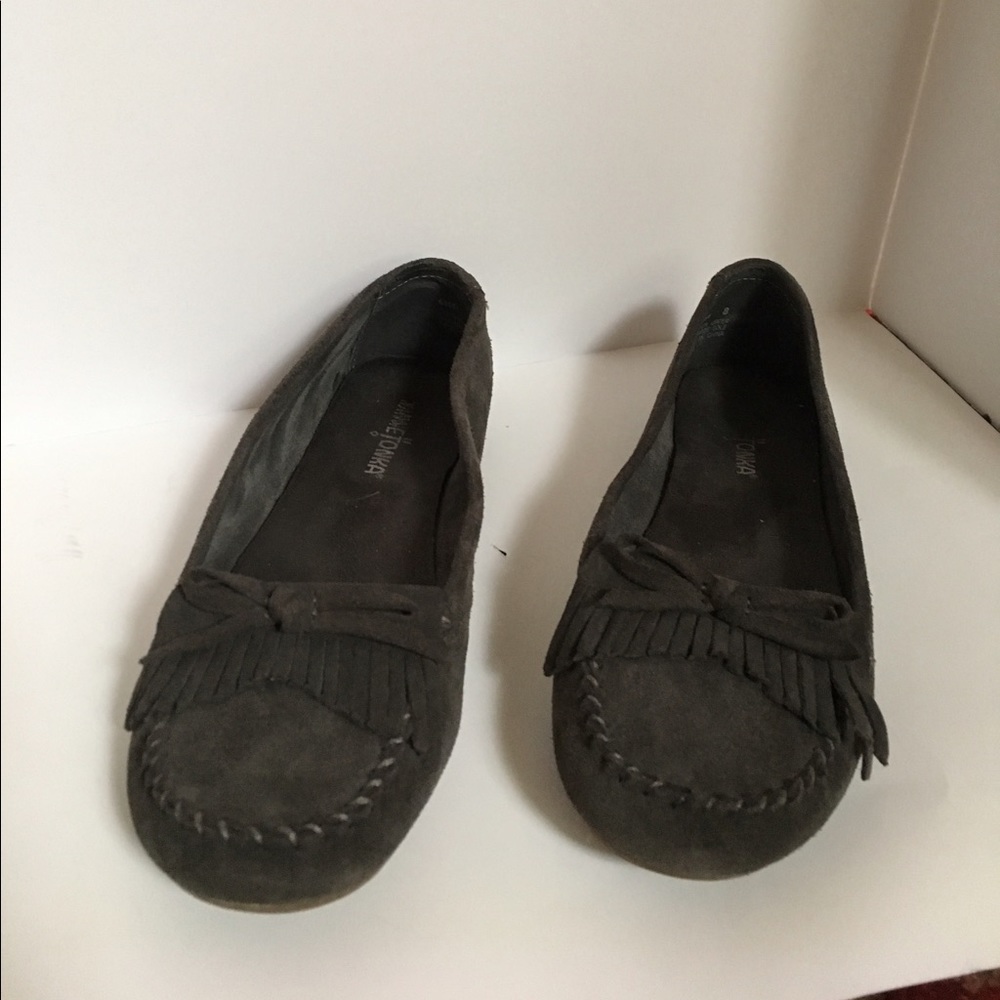 Gray suede Minnetonka moccasins/loafers size 8