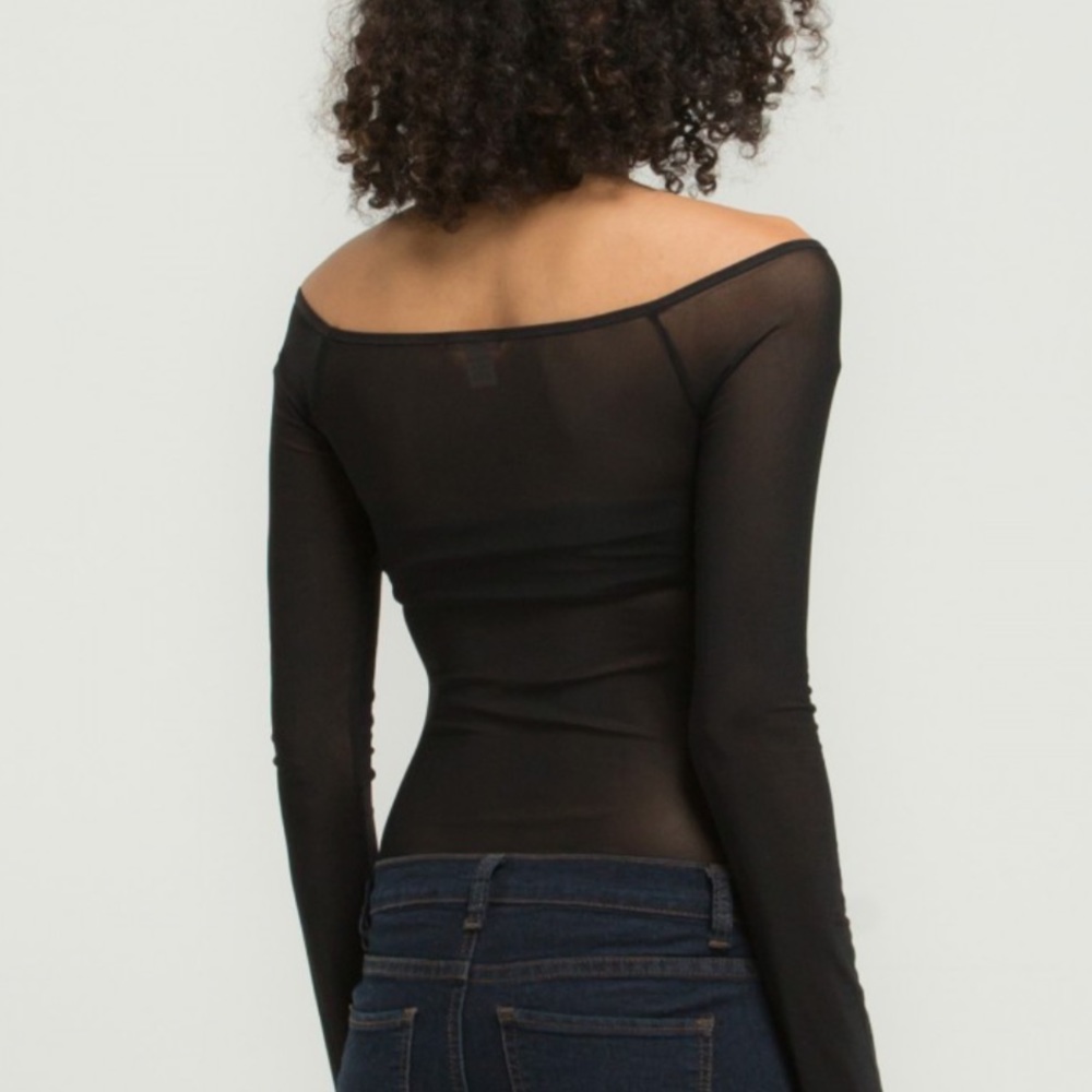 NWOT Black Sheer Mesh Off the Shoulder Bodysuit - Picture 2 of 6