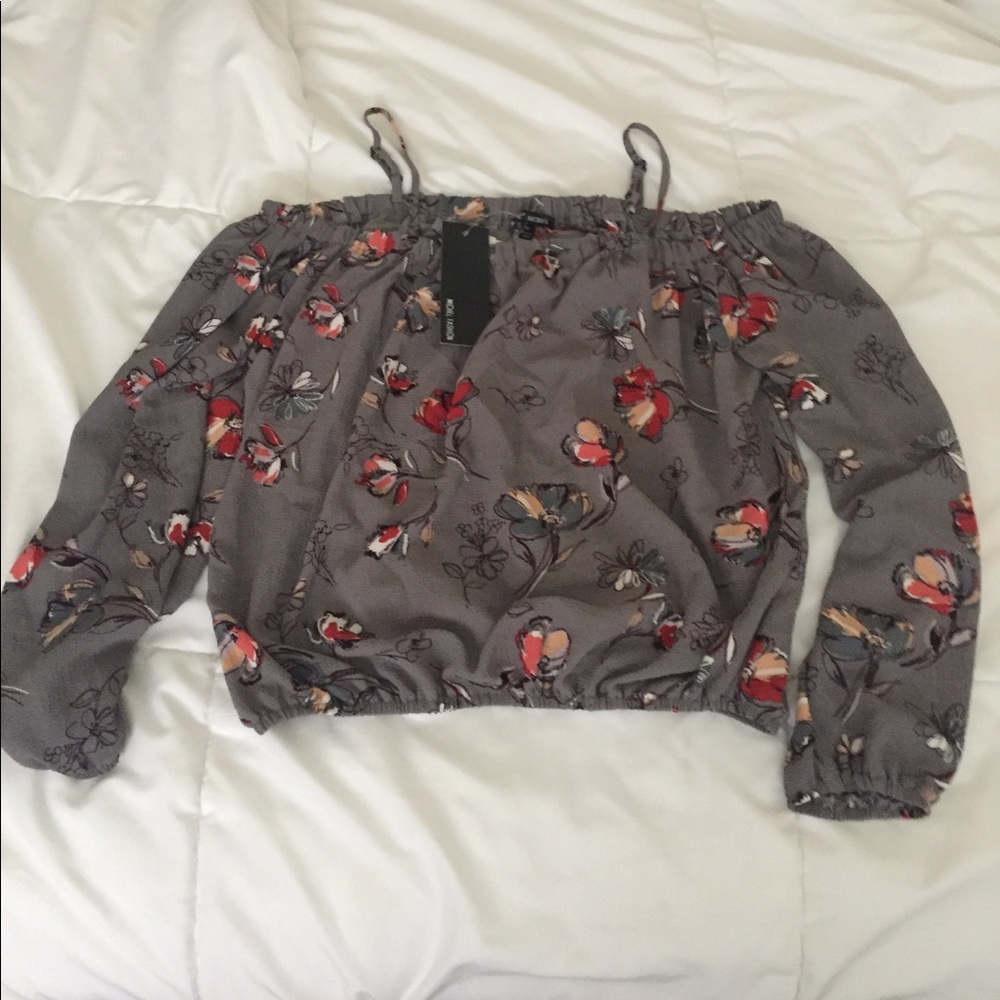 Gray floral crop top