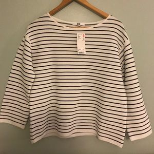 Uniqlo NWT white and black striped rib crew S