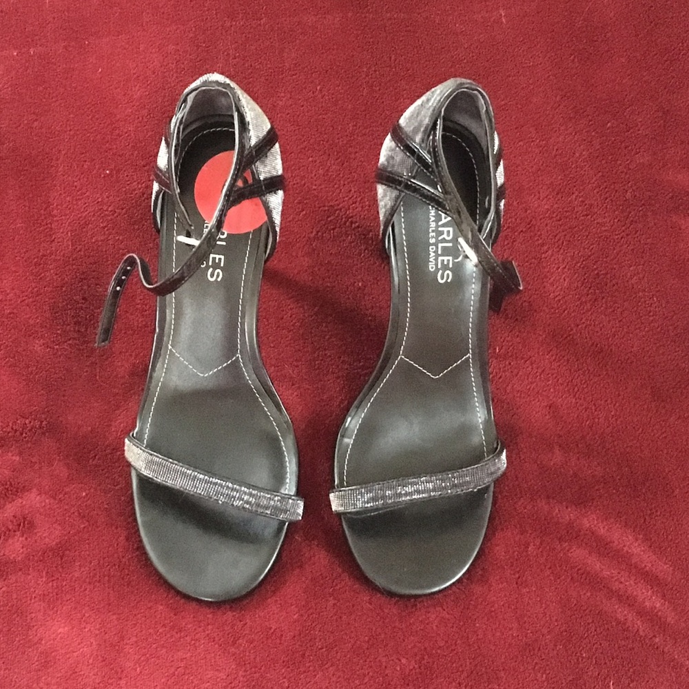 Charles David black single strap heels sandals new