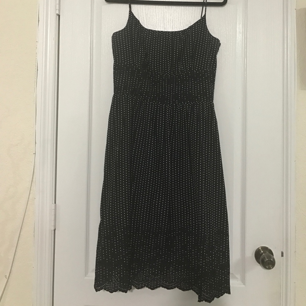 BLACK POLKA-DOTTED EMBROIDERED ANN TAYLOR DRESS