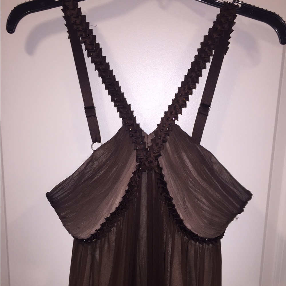 Brown floor length halter gown