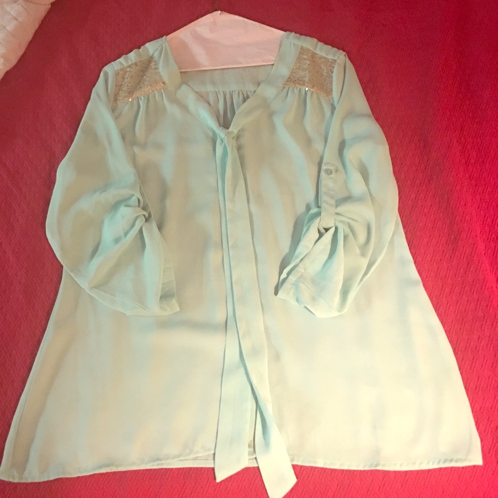 Light Blue with Gold Sequin Blouse - Rue21⭐️