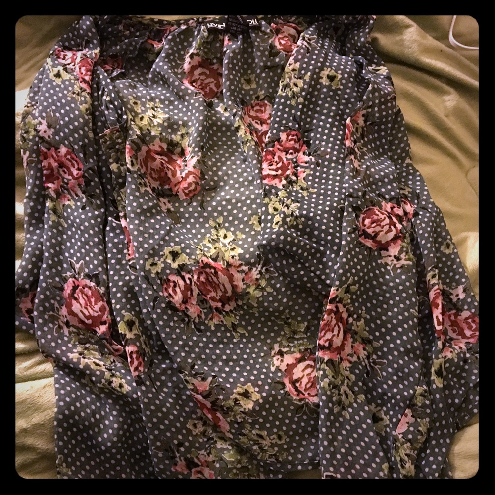 Sheer Polkadot and Floral Shirt